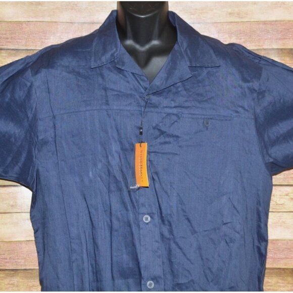 NWT Steve Harvey Classic Linen Blue Short Sleeve Button Up Camp Shirt Size XL - Picture 3 of 10